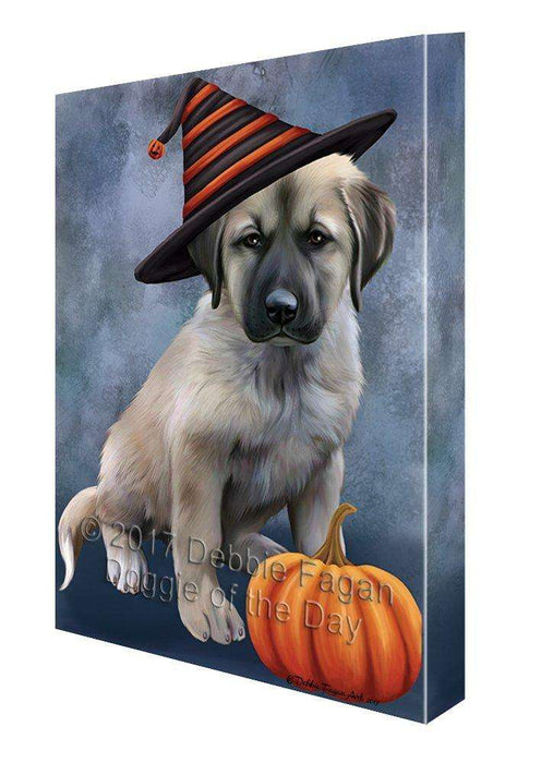Happy Halloween Anatolian Shepherds Dog Wearing Witch Hat with Pumpkin Canvas Wall Art