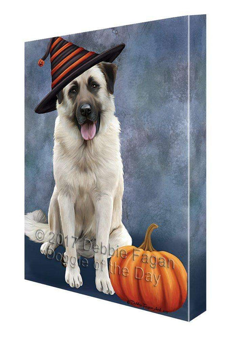 Happy Halloween Anatolian Shepherds Dog Wearing Witch Hat with Pumpkin Canvas Wall Art