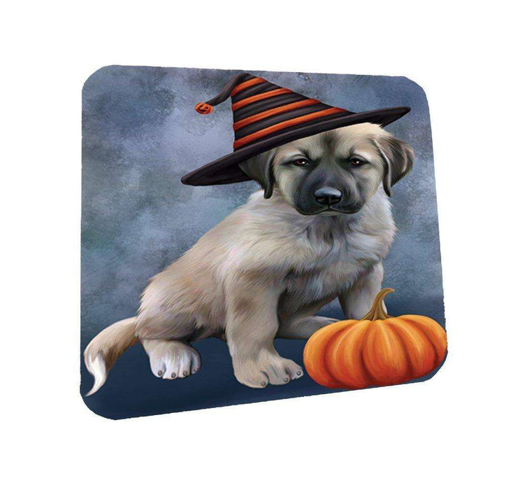Happy Halloween Anatolian Shepherds Dog Wearing Witch Hat with Pumpkin Coasters Set of 4