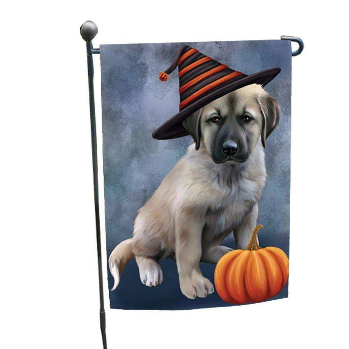 Happy Halloween Anatolian Shepherds Dog Wearing Witch Hat with Pumpkin Garden Flag