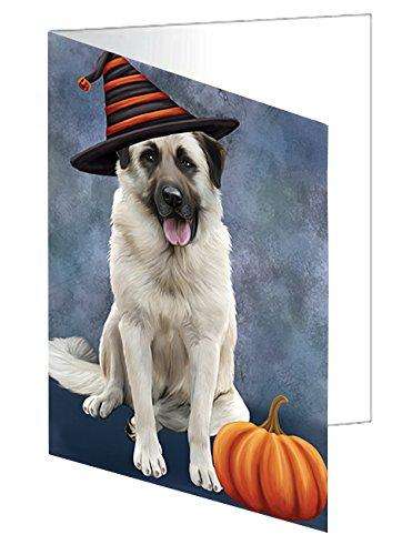 Happy Halloween Anatolian Shepherds Dog Wearing Witch Hat with Pumpkin Handmade Artwork Assorted Pets Greeting Cards and Note Cards with Envelopes for All Occasions and Holiday Seasons