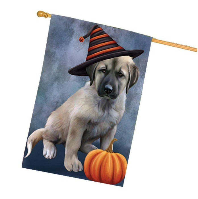 Happy Halloween Anatolian Shepherds Dog Wearing Witch Hat with Pumpkin House Flag