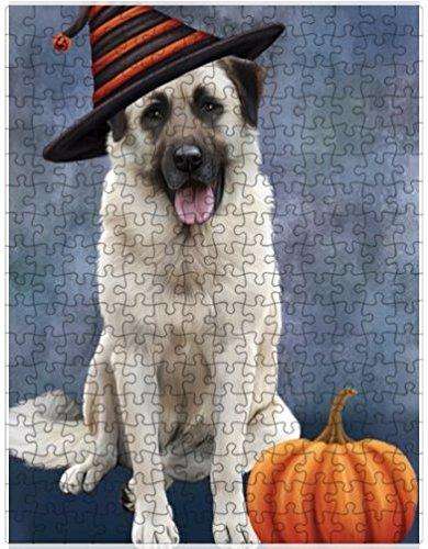 Happy Halloween Anatolian Shepherds Dog Wearing Witch Hat with Pumpkin Puzzle with Photo Tin