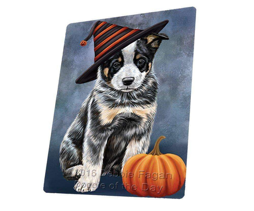 Happy Halloween Australian Cattle Dog Wearing Witch Hat with Pumpkin Art Portrait Print Woven Throw Sherpa Plush Fleece Blanket
