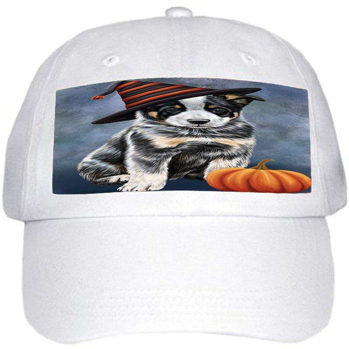 Happy Halloween Australian Cattle Dog Wearing Witch Hat with Pumpkin Ball Hat Cap