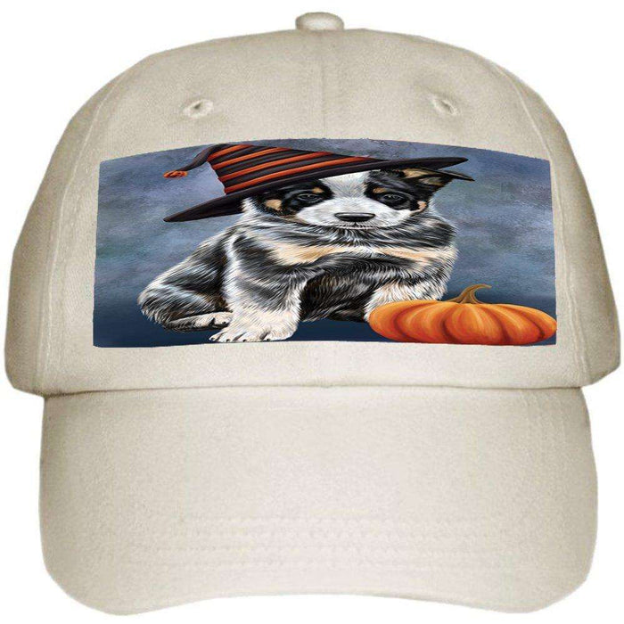 Happy Halloween Australian Cattle Dog Wearing Witch Hat with Pumpkin Ball Hat Cap