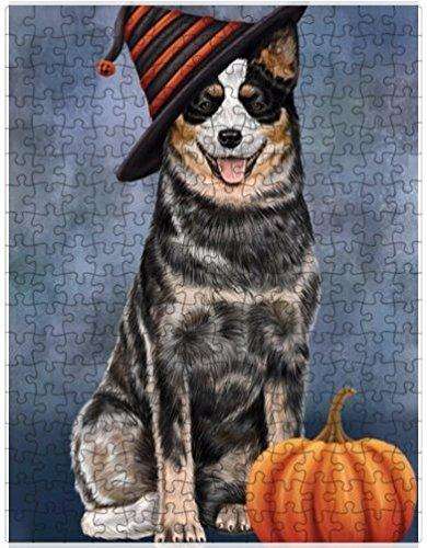 Happy Halloween Australian Cattle Dog Wearing Witch Hat with Pumpkin Puzzle with Photo Tin