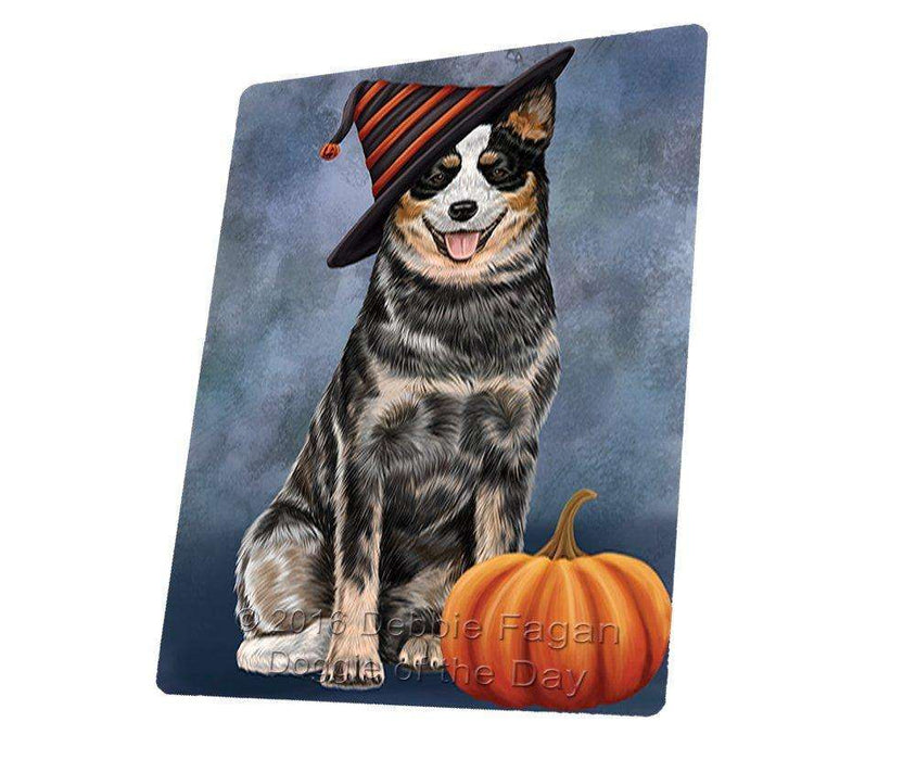 Happy Halloween Australian Cattle Dog Wearing Witch Hat with Pumpkin Tempered Cutting Board