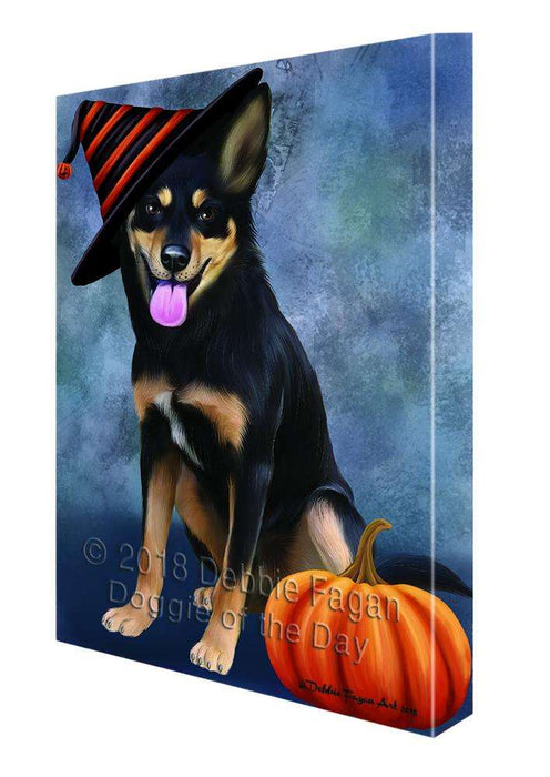 Happy Halloween Australian Kelpie Dog Wearing Witch Hat with Pumpkin Canvas Print Wall Art Décor CVS112742