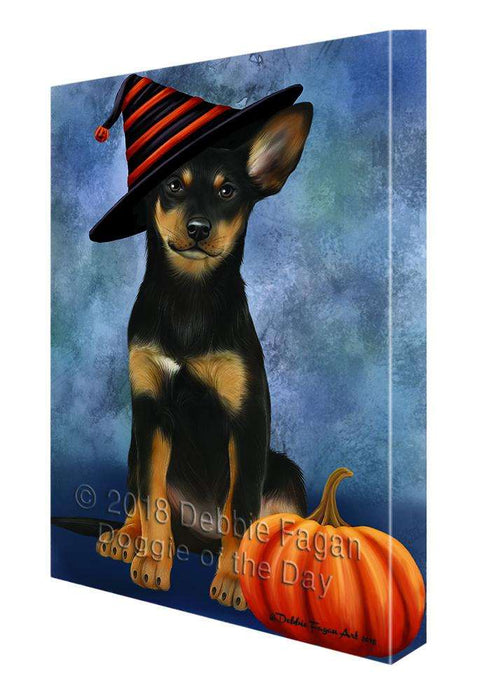 Happy Halloween Australian Kelpie Dog Wearing Witch Hat with Pumpkin Canvas Print Wall Art Décor CVS112751