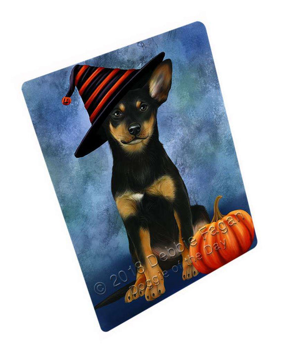 Happy Halloween Australian Kelpie Dog Wearing Witch Hat with Pumpkin Cutting Board C69411