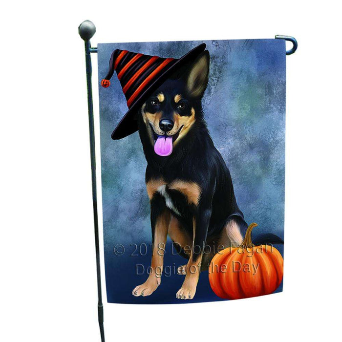 Happy Halloween Australian Kelpie Dog Wearing Witch Hat with Pumpkin Garden Flag GFLG55050