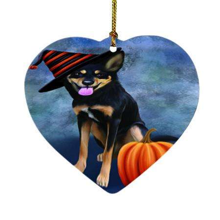 Happy Halloween Australian Kelpie Dog Wearing Witch Hat with Pumpkin Heart Christmas Ornament HPOR55047