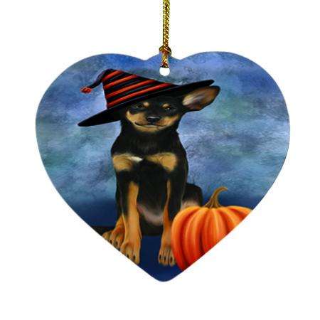 Happy Halloween Australian Kelpie Dog Wearing Witch Hat with Pumpkin Heart Christmas Ornament HPOR55048