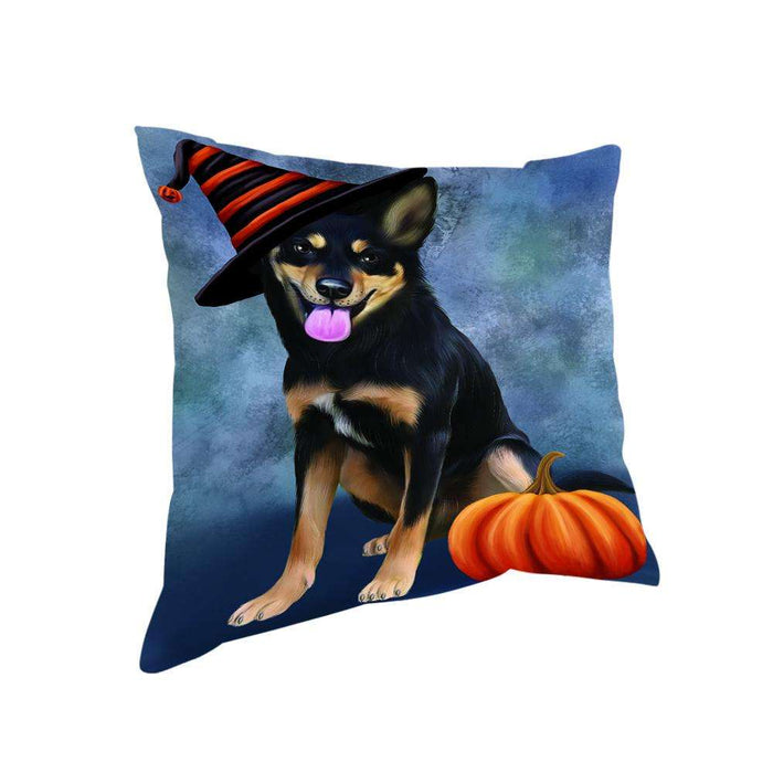Happy Halloween Australian Kelpie Dog Wearing Witch Hat with Pumpkin Pillow PIL76300