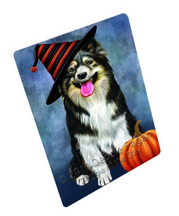 Happy Halloween Australian Shepherd Dog Wearing Witch Hat with Pumpkin Art Portrait Print Woven Throw Sherpa Plush Fleece Blanket