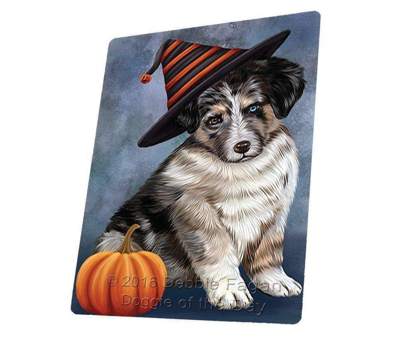 Happy Halloween Australian Shepherd Dog Wearing Witch Hat with Pumpkin Large Refrigerator / Dishwasher Magnet