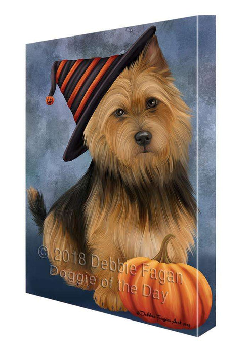Happy Halloween Australian Terrier Dog Wearing Witch Hat with Pumpkin Canvas Print Wall Art Décor CVS111410