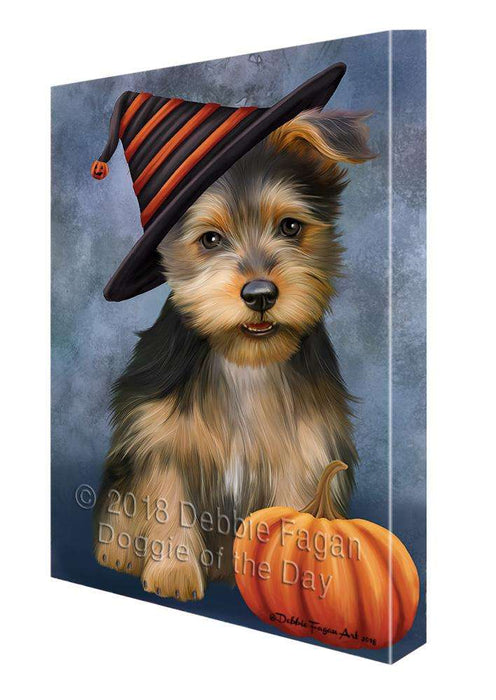 Happy Halloween Australian Terrier Dog Wearing Witch Hat with Pumpkin Canvas Print Wall Art Décor CVS111419