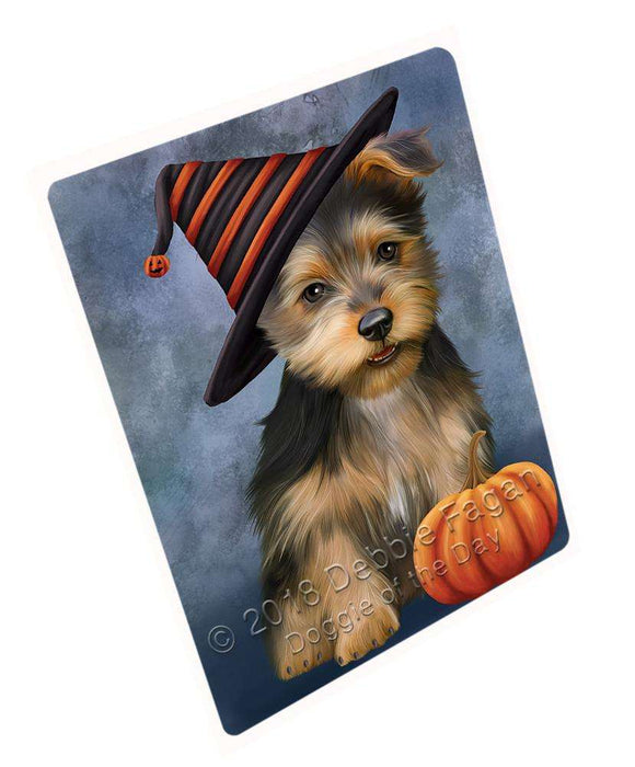 Happy Halloween Australian Terrier Dog Wearing Witch Hat with Pumpkin Cutting Board C68967