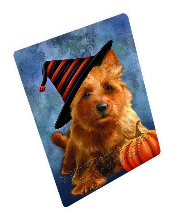 Happy Halloween Australian Terriers Dog Wearing Witch Hat with Pumpkin Art Portrait Print Woven Throw Sherpa Plush Fleece Blanket