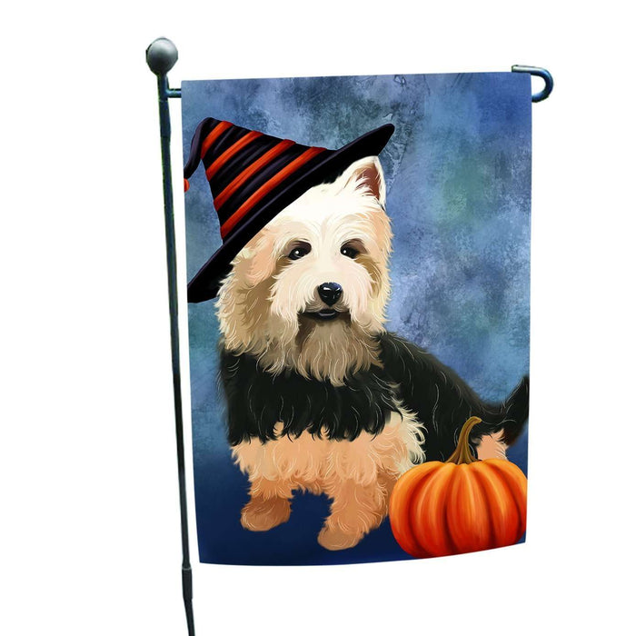 Happy Halloween Australian Terriers Dog Wearing Witch Hat with Pumpkin Garden Flag