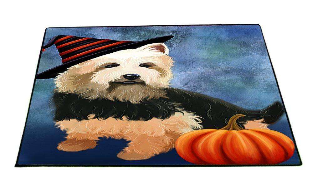 Happy Halloween Australian Terriers Dog Wearing Witch Hat with Pumpkin Indoor/Outdoor Floormat