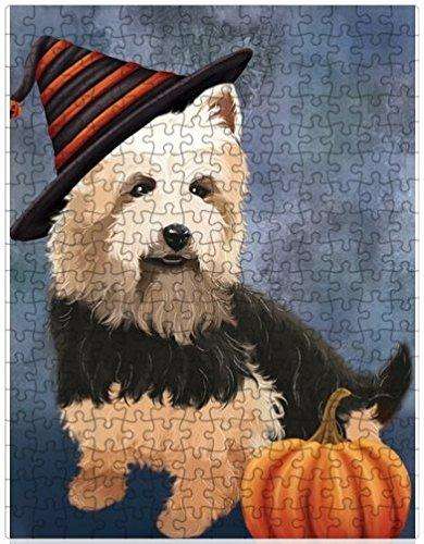 Happy Halloween Australian Terriers Dog Wearing Witch Hat with Pumpkin Puzzle with Photo Tin