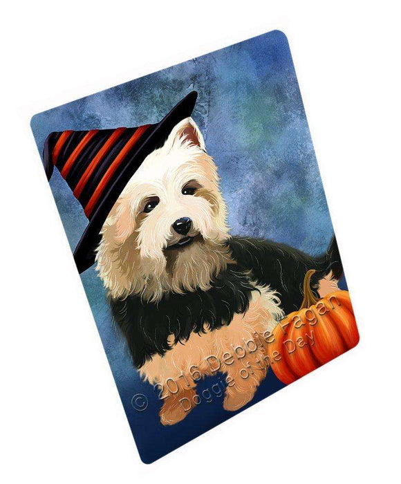 Happy Halloween Australian Terriers Dog Wearing Witch Hat with Pumpkin Tempered Cutting Board