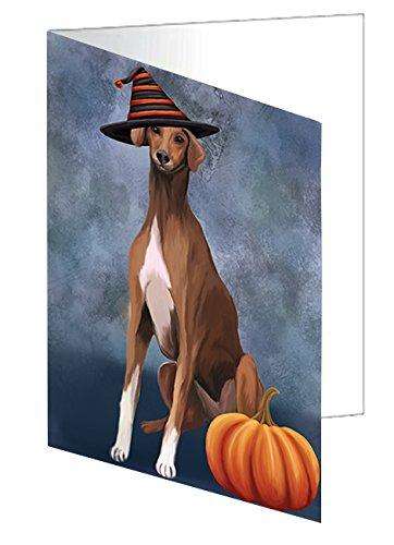 Happy Halloween Azawakh Dog Wearing Witch Hat with Pumpkin Handmade Artwork Assorted Pets Greeting Cards and Note Cards with Envelopes for All Occasions and Holiday Seasons