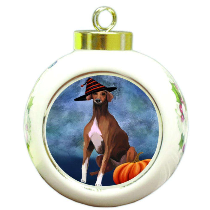 Happy Halloween Azawakh Dog Wearing Witch Hat with Pumpkin Round Ball Christmas Ornament RBPOR54989