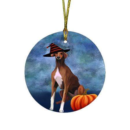 Happy Halloween Azawakh Dog Wearing Witch Hat with Pumpkin Round Flat Christmas Ornament RFPOR54980