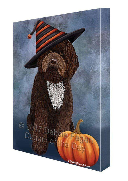Happy Halloween Barbet Dog Wearing Witch Hat with Pumpkin Canvas Wall Art