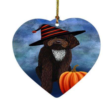 Happy Halloween Barbet Dog Wearing Witch Hat with Pumpkin Heart Christmas Ornament HPOR54990