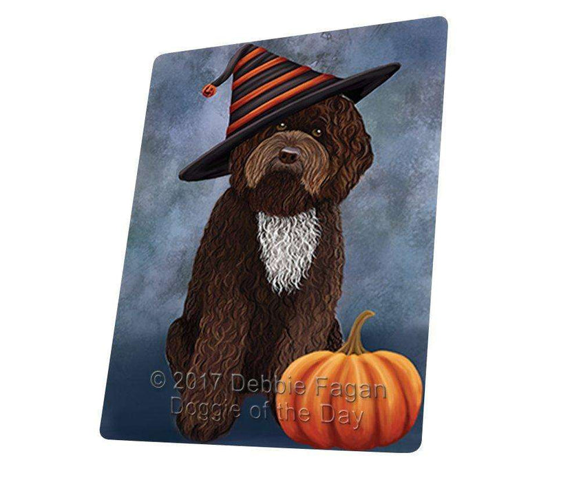 Happy Halloween Barbet Dog Wearing Witch Hat with Pumpkin Tempered Cutting Board