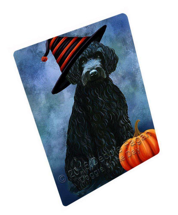 Happy Halloween Barbets Dog Wearing Witch Hat with Pumpkin Art Portrait Print Woven Throw Sherpa Plush Fleece Blanket