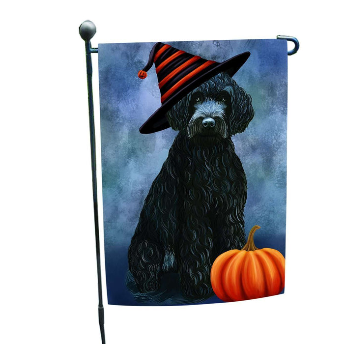 Happy Halloween Barbets Dog Wearing Witch Hat with Pumpkin Garden Flag