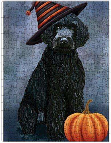 Happy Halloween Barbets Dog Wearing Witch Hat with Pumpkin Puzzle with Photo Tin