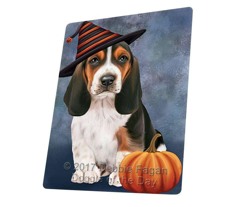 Happy Halloween Basset Hounds Dog Wearing Witch Hat with Pumpkin Large Refrigerator / Dishwasher Magnet