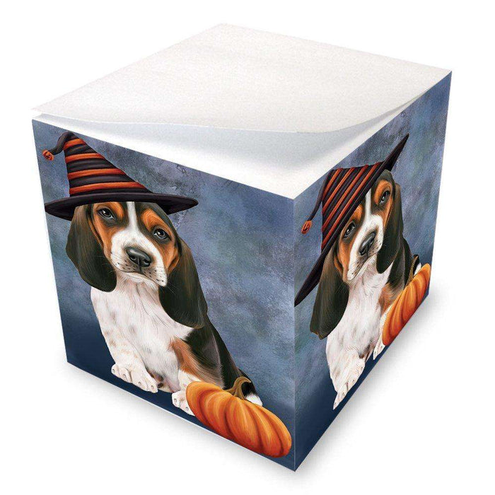 Happy Halloween Basset Hounds Dog Wearing Witch Hat with Pumpkin Note Cube