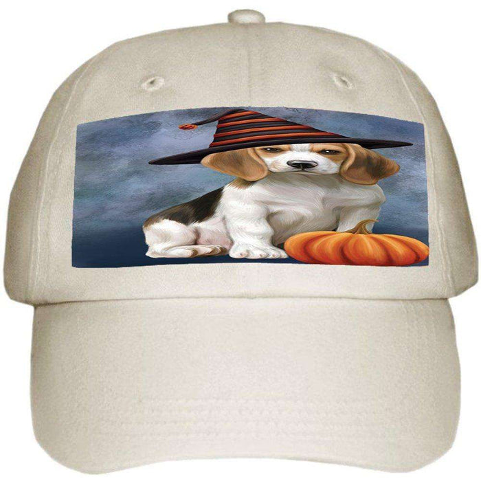 Happy Halloween Beagles Dog Wearing Witch Hat with Pumpkin Ball Hat Cap