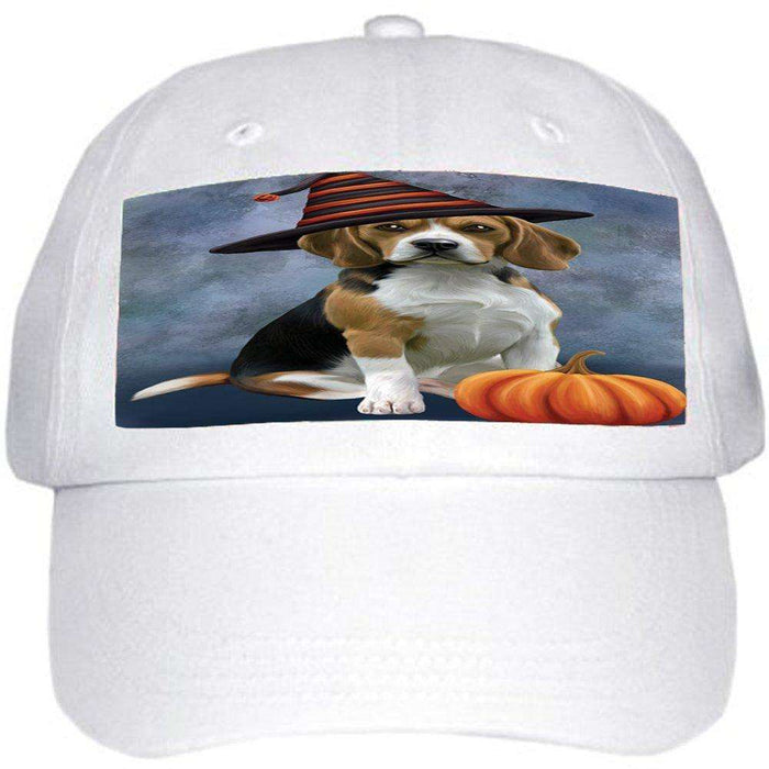 Happy Halloween Beagles Dog Wearing Witch Hat with Pumpkin Ball Hat Cap