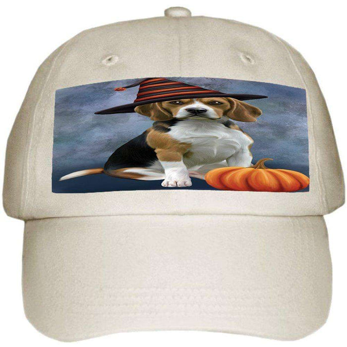 Happy Halloween Beagles Dog Wearing Witch Hat with Pumpkin Ball Hat Cap