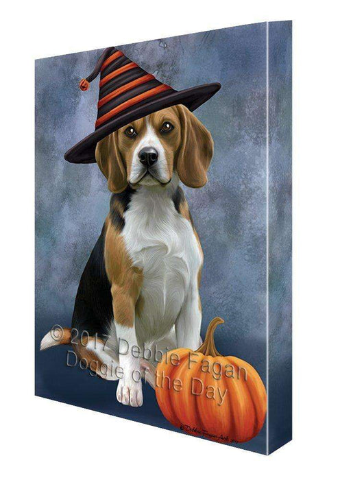 Happy Halloween Beagles Dog Wearing Witch Hat with Pumpkin Canvas Wall Art