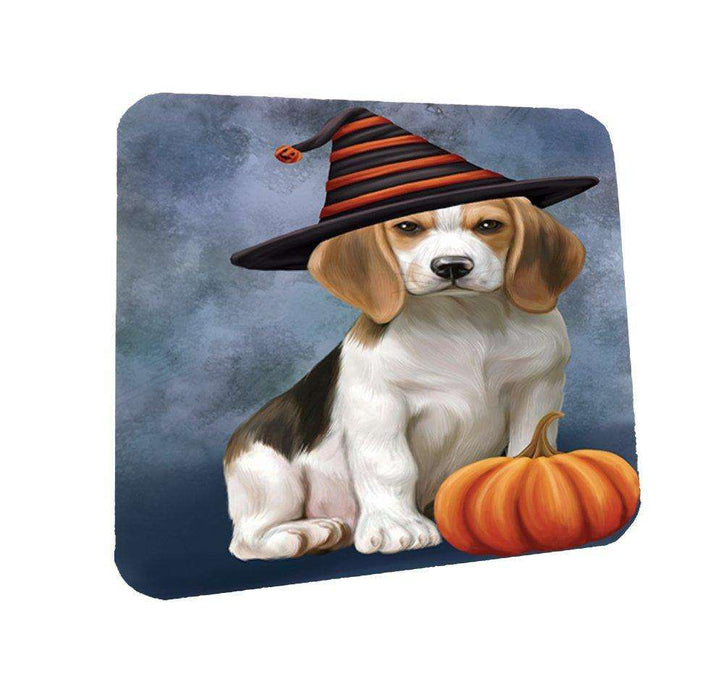 Happy Halloween Beagles Dog Wearing Witch Hat with Pumpkin Coasters Set of 4