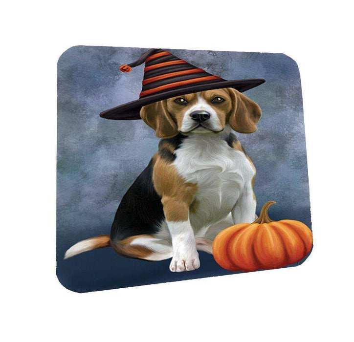 Happy Halloween Beagles Dog Wearing Witch Hat with Pumpkin Coasters Set of 4