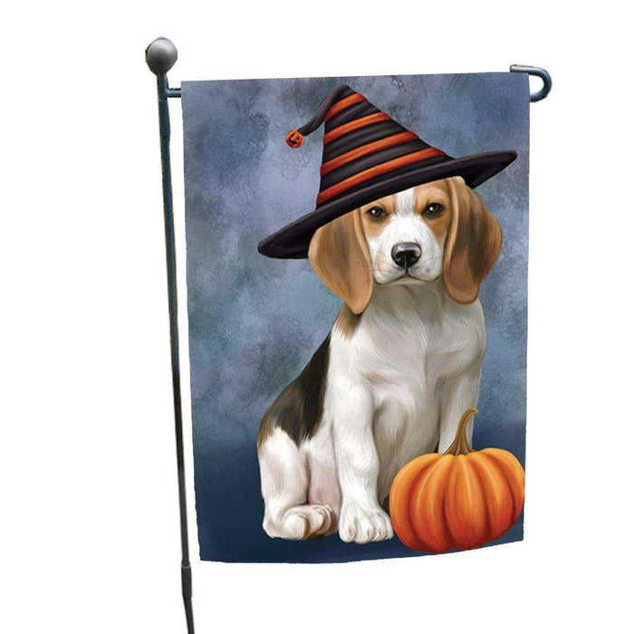 Happy Halloween Beagles Dog Wearing Witch Hat with Pumpkin Garden Flag