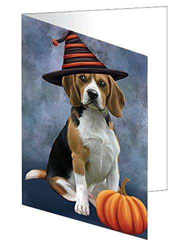 Happy Halloween Beagles Dog Wearing Witch Hat with Pumpkin Handmade Artwork Assorted Pets Greeting Cards and Note Cards with Envelopes for All Occasions and Holiday Seasons