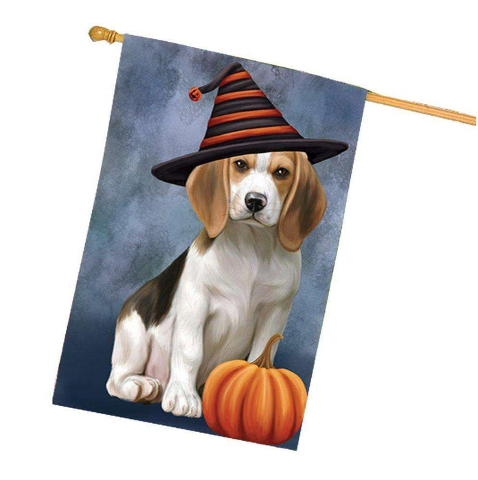 Happy Halloween Beagles Dog Wearing Witch Hat with Pumpkin House Flag