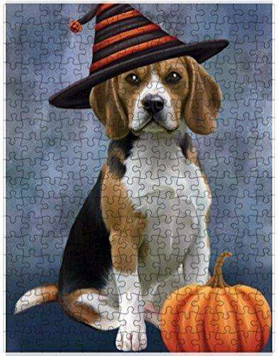 Happy Halloween Beagles Dog Wearing Witch Hat with Pumpkin Puzzle with Photo Tin